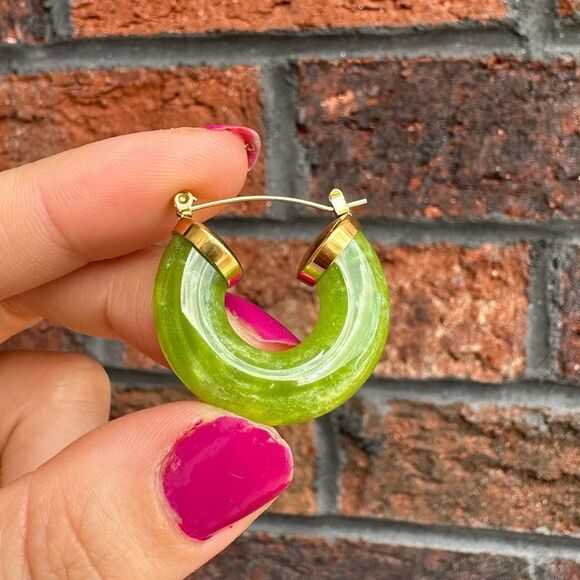 Green Portofino Diva 18K Gold Stainless Steel Hoop Earrings - Picture 9 of 17